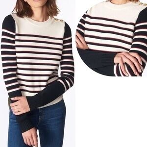 Veronica Beard Amos Merino Wool Stripe Long Sleeve Button Sweater XS